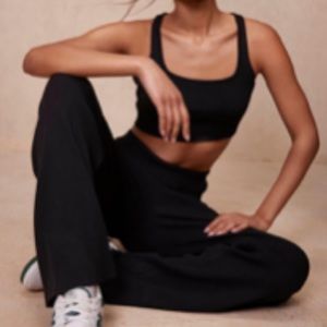 Boohoo Contour Crop And Extreme Wide Leg Knitted Black Set